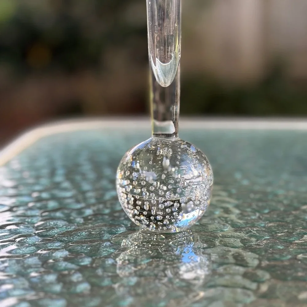 Vintage Controlled Bubble Art Glass Bud Vase Clear Bullicante Ball Base 8 Inch